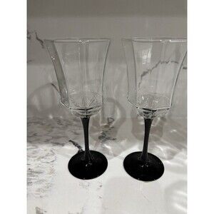 Vintage Gothic Luminarc France Black Stem Octime Wine Glass Water Goblets 8oz